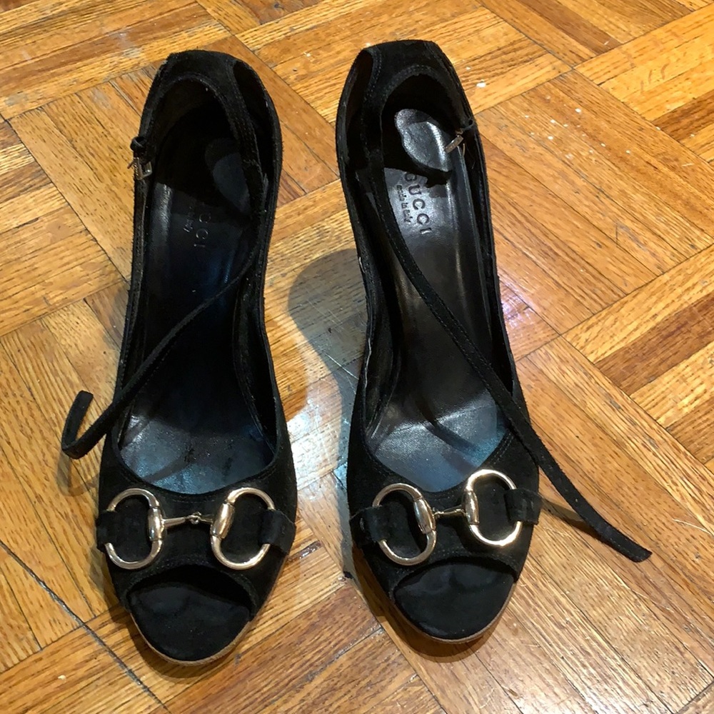 Gucci
Gucci Black Suede Horsebit Espadrille Wedges